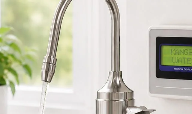 Il rubinetto dedicato dell'SD501U che eroga acqua accanto al pannello di controllo sul lavandino